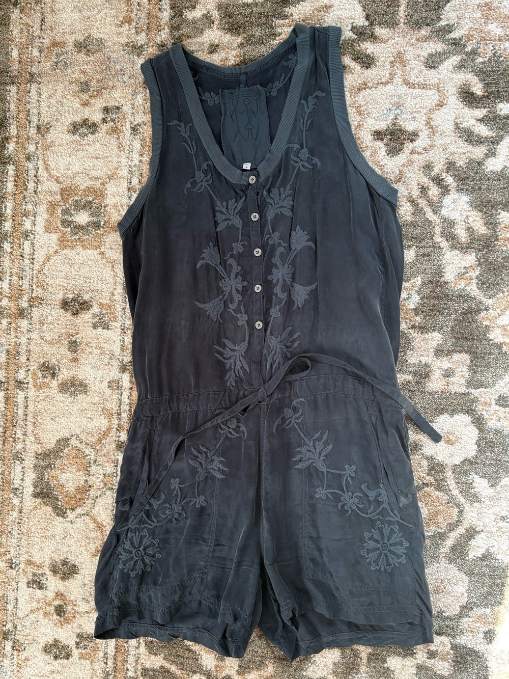Johnny Was Embroidered tank Romper S/M EUC! blue/green